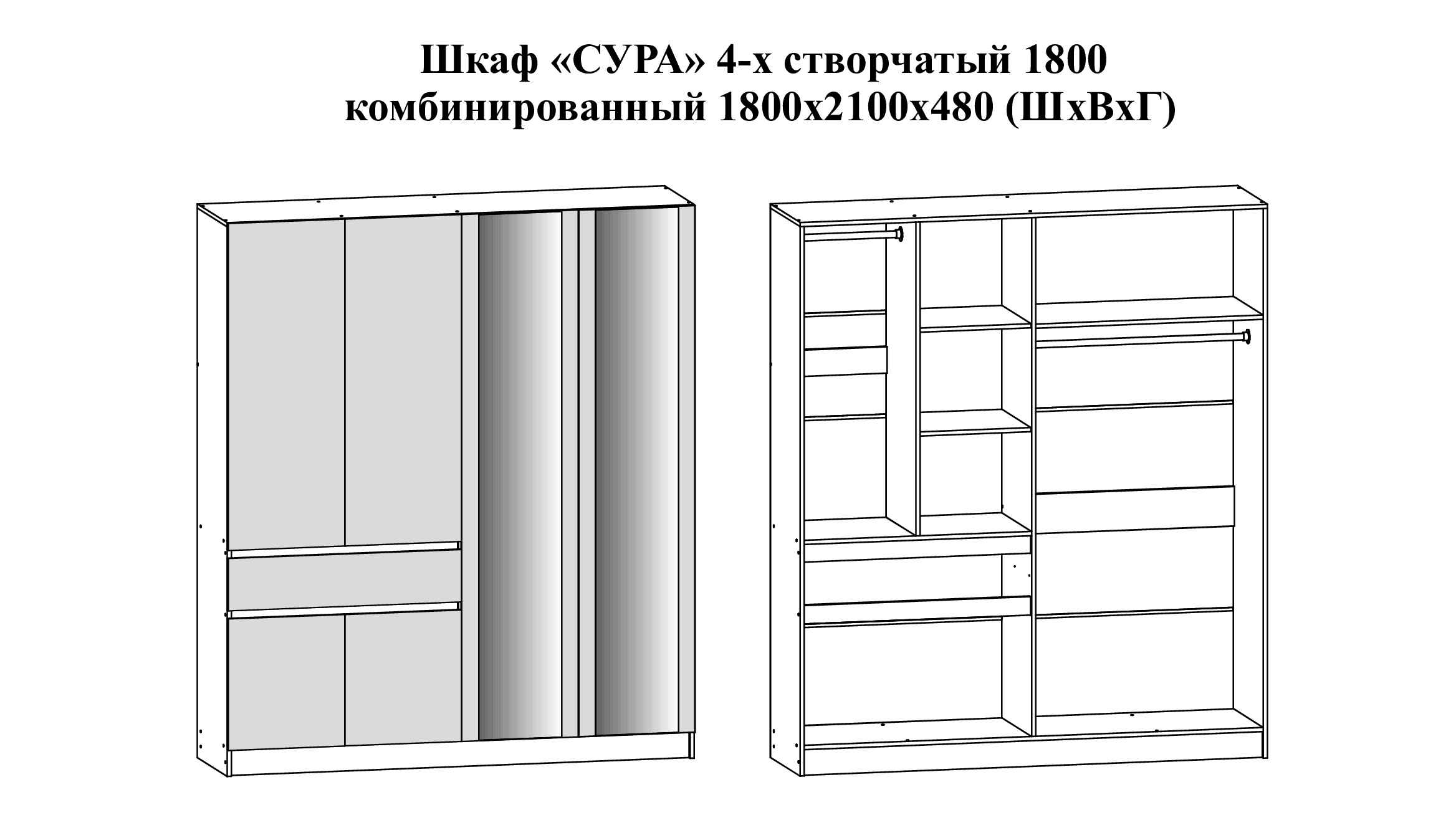 Шкаф распашной Сура 4 ств.1 ящ. 1800 купить оптом в Новочеркасске от  производителя | Мебельная фабрика РВК